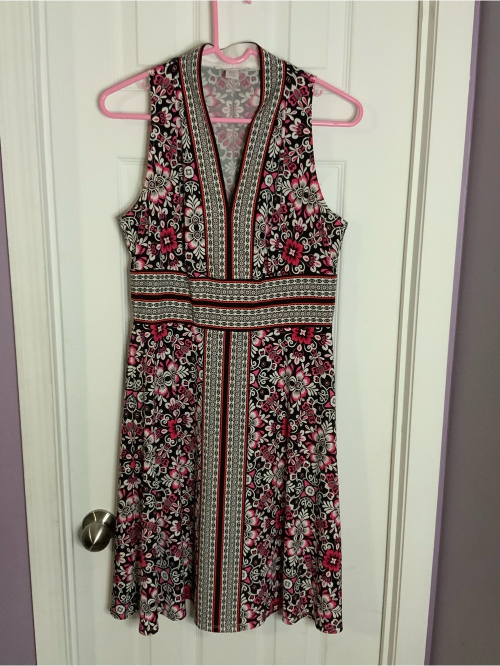 London Times Strapless Floral Midi Dress in Black and Pink
